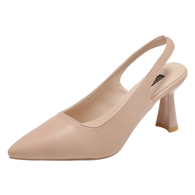 Baotou Back Hollow Flats for Women 2023 Summer New Style French Pointed Toe Buckle Sandals for Women Fashionable High Heels for Women