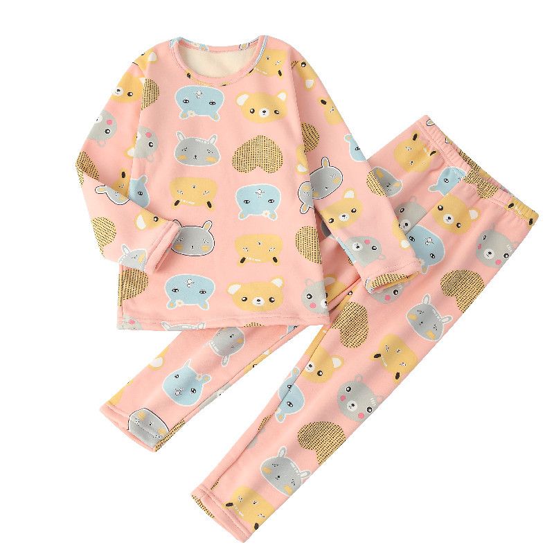 Picture of Children's Korean-style thermal underwear suit fleece-lined thickened girls' autumn clothes long pants baby boys' warm clothes autumn and winter