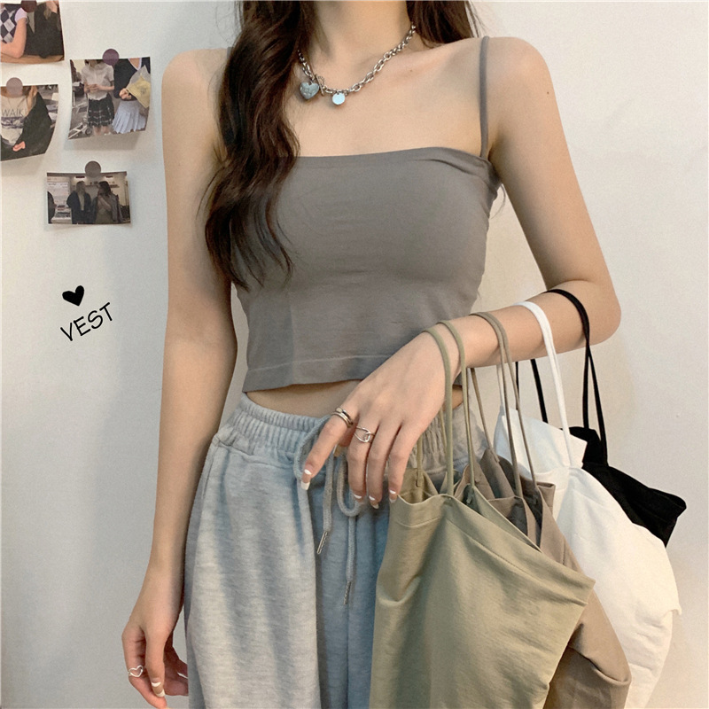 Picture of New 2025 Solid Color Camisole Women's Summer Outer Wear Top No Steel Ring Thin Belt Base Shirt Tube Top