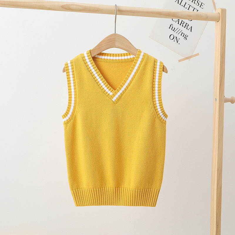 Picture of Children's Knitted Vest Spring & Fall Kindergarten Primary and Secondary School Uniforms Boys and Girls Pullover Preppy Style Sweater Vest