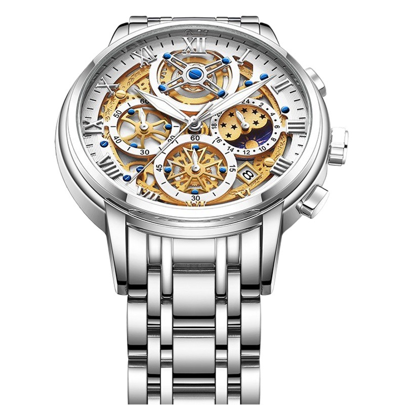 Quartz Watch Men's Large Dial Waterproof Fashion Hollow New Adult Steel Band Watch Cross-border One-Piece Hair