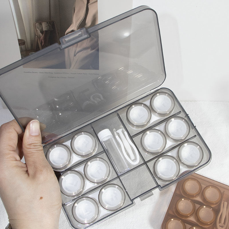 Contact Lens Case Multi-Pack Beauty Lens Storage Portable Six-Care Box Ins Gray