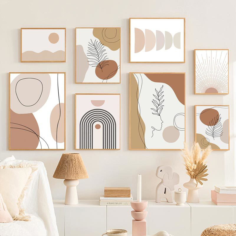 Decorative painting abstract Nordic bedroom hanging painting simple Morandi Orange Line art poster living room core geometric