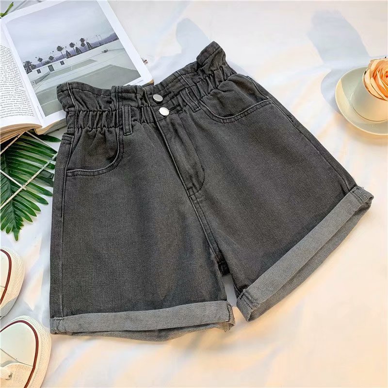 Picture of Retro Nostalgic plus size Denim Shorts Women's Autumn and Summer Staggy Waist Korean Style Slim Look Loose Wide Leg A- shaped Hot Pants