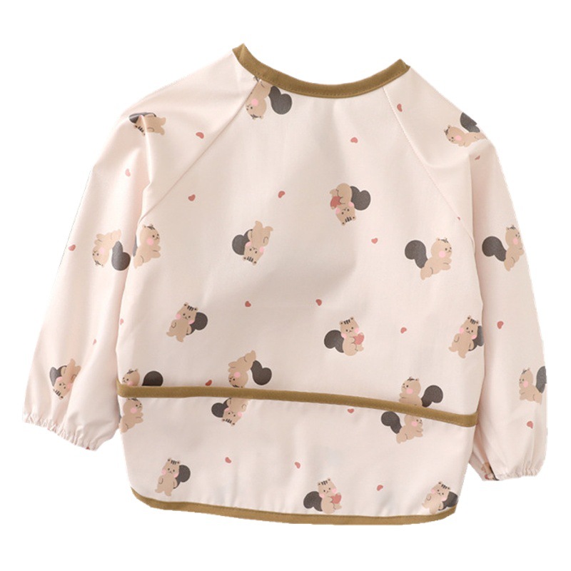 ins New Korean Style Overalls Long-sleeved Waterproof Eating Clothes Baby Feeding Pocket Children's TPU Anti-dressing Baby Bib