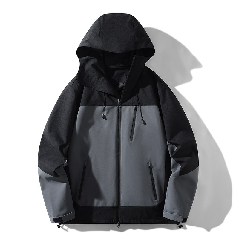 Autumn and Winter Hooded Windbreaker Women's Outdoor Windproof Waterproof Sports Jacket Men's Breathable Fitness Colorblock Jacket
