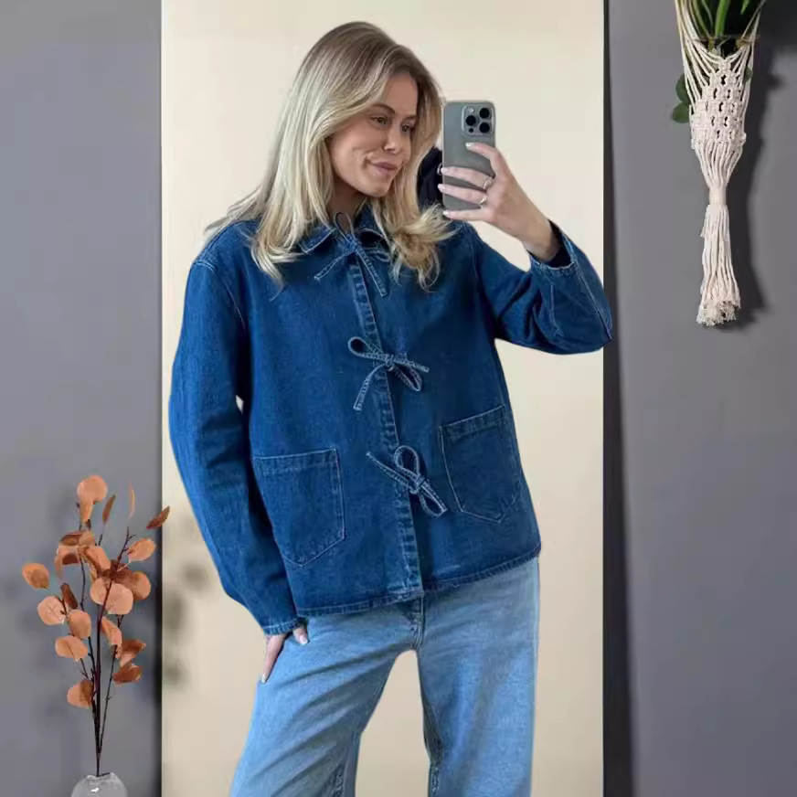 Amazon AliExpress 2024 early spring French retro lace-up design sense niche women's top versatile casual coat