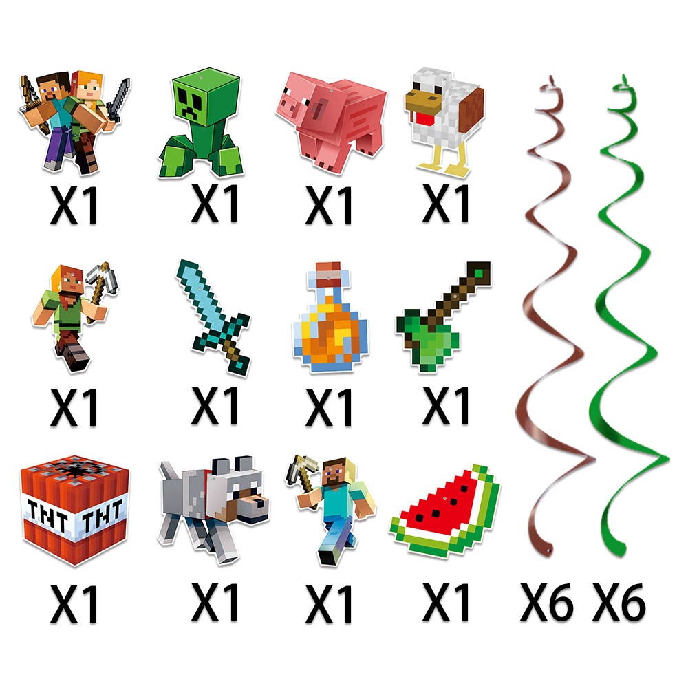 Picture of Minecraft Birthday Party Decoration Set Pixel Wars Happy Birthday Flag Cake Dessert Insert