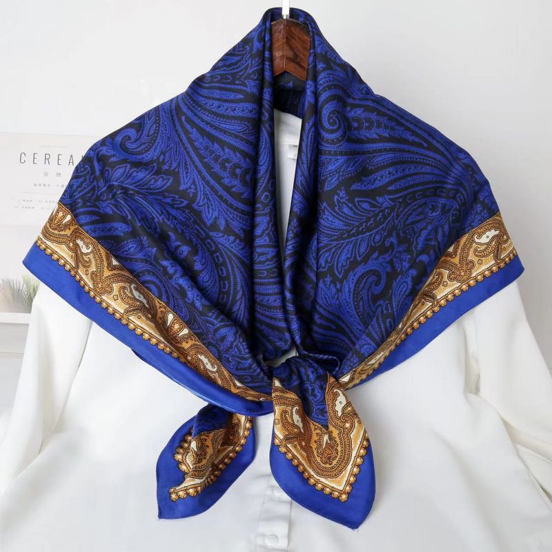 Picture of Autumn and winter all-match shawl animal printed black and white simple large square 90*90CM imitation silk twill silk scarf for women