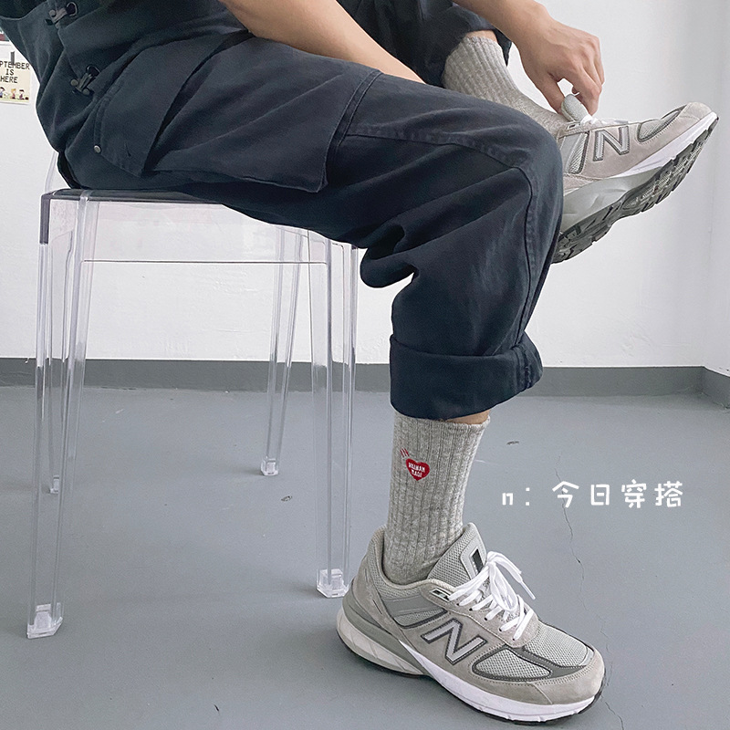 Picture of Mekki Couple Socks Thick Thread Terry Bottom Sports Socks Heart Embroidered Mid-Calf Socks Popular Socks