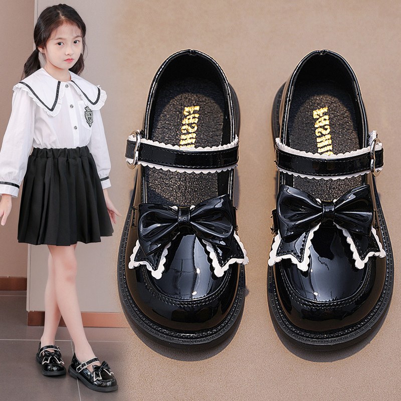 Picture of Girls' Leather Shoes Spring and Autumn 2025 New Korean Style British Style Little Girls Baby Black Soft Sole Elementary School Performance Shoes