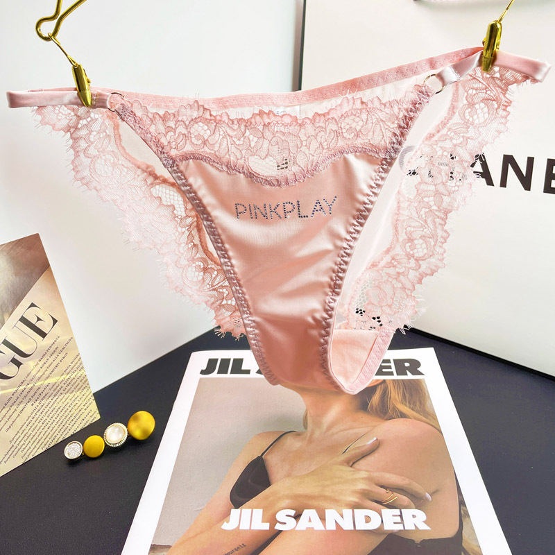 Picture of New Style Underwear Women's Lace Sexy Pure Lust Style Diamond Decoration Comfortable Breathable Large Size Medium Low Waist Briefs Satin