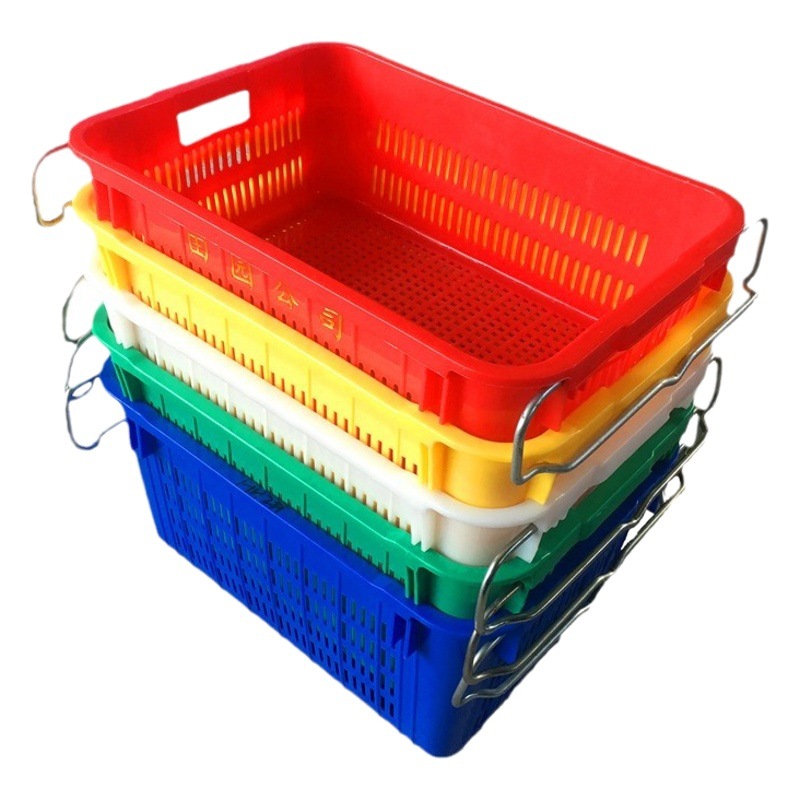 Vegetable Turnover Basket Rectangular Thickened Plastic Fresh Fruit Basket Supermarket Basket Iron Ear Turnover Vegetable Basket Wholesale