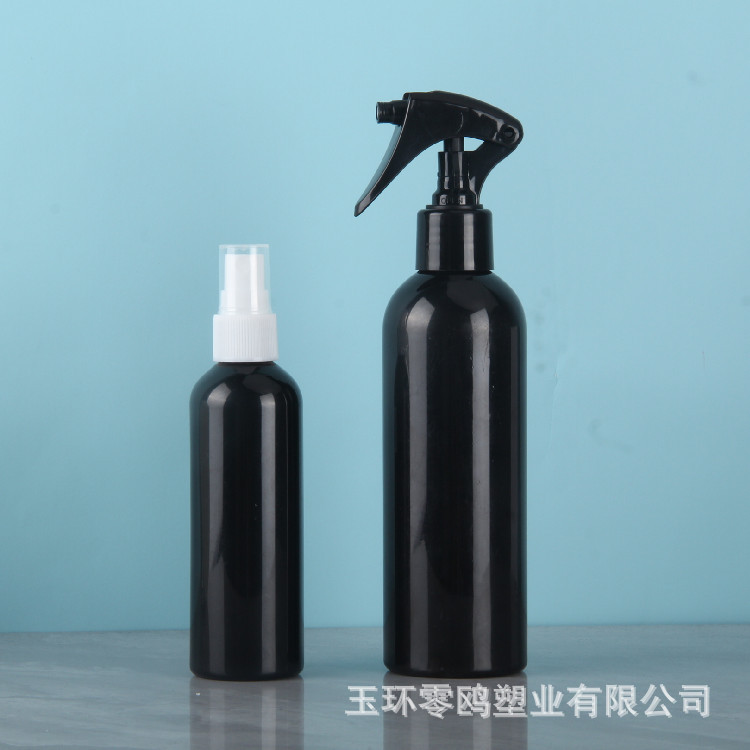 Wholesale 120/250ml round shoulder side spray bottle travel small sample bottle pet little mouse watering can black plastic bottle