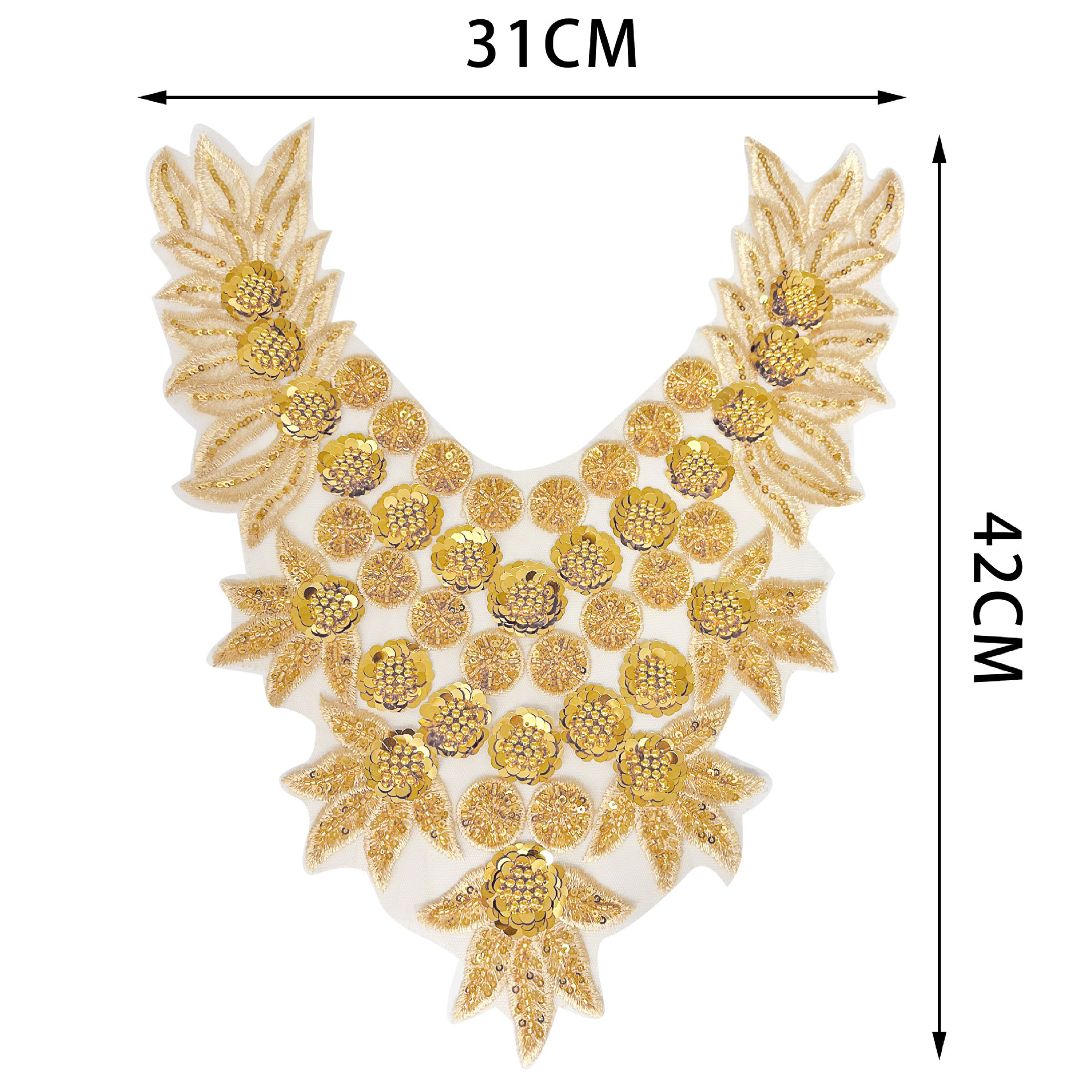 Picture of Organza Heavy Industry Embroidered Beads Sequins Placket Front Collar New Wedding Dress DIY Jewelry Accessories Factory Outlet