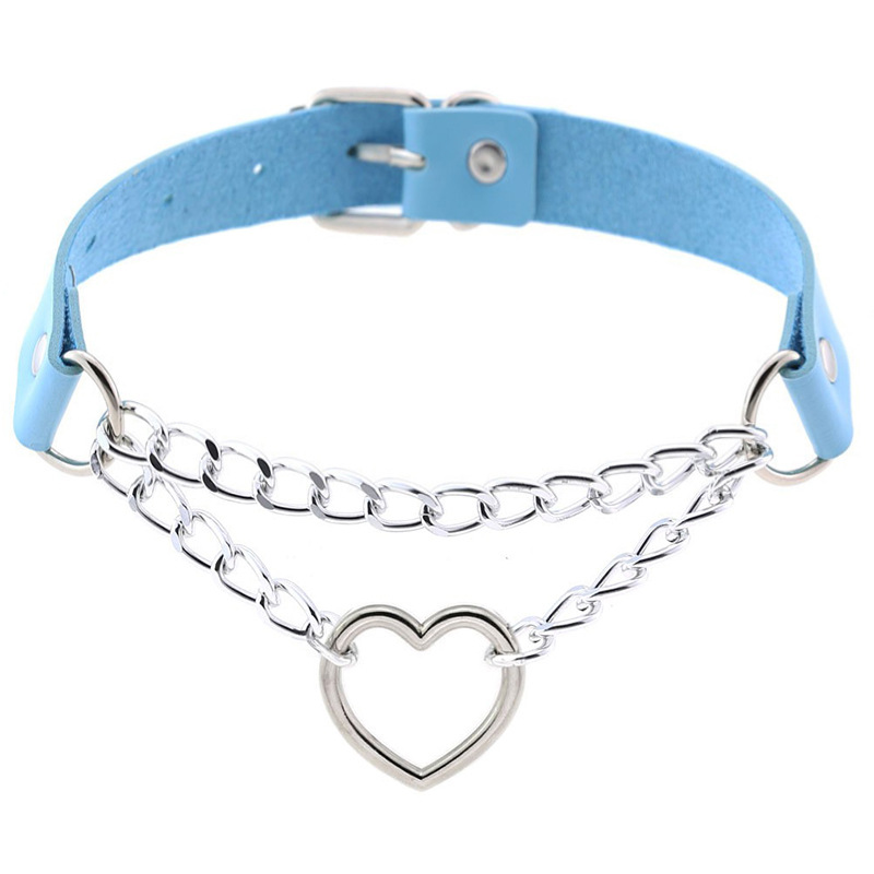 Picture of Cross-border Harajuku Heart-shaped Chain Collar Necklace Fashion Trend Leather Love Neck Chain Neck Chain Clavicle Chain
