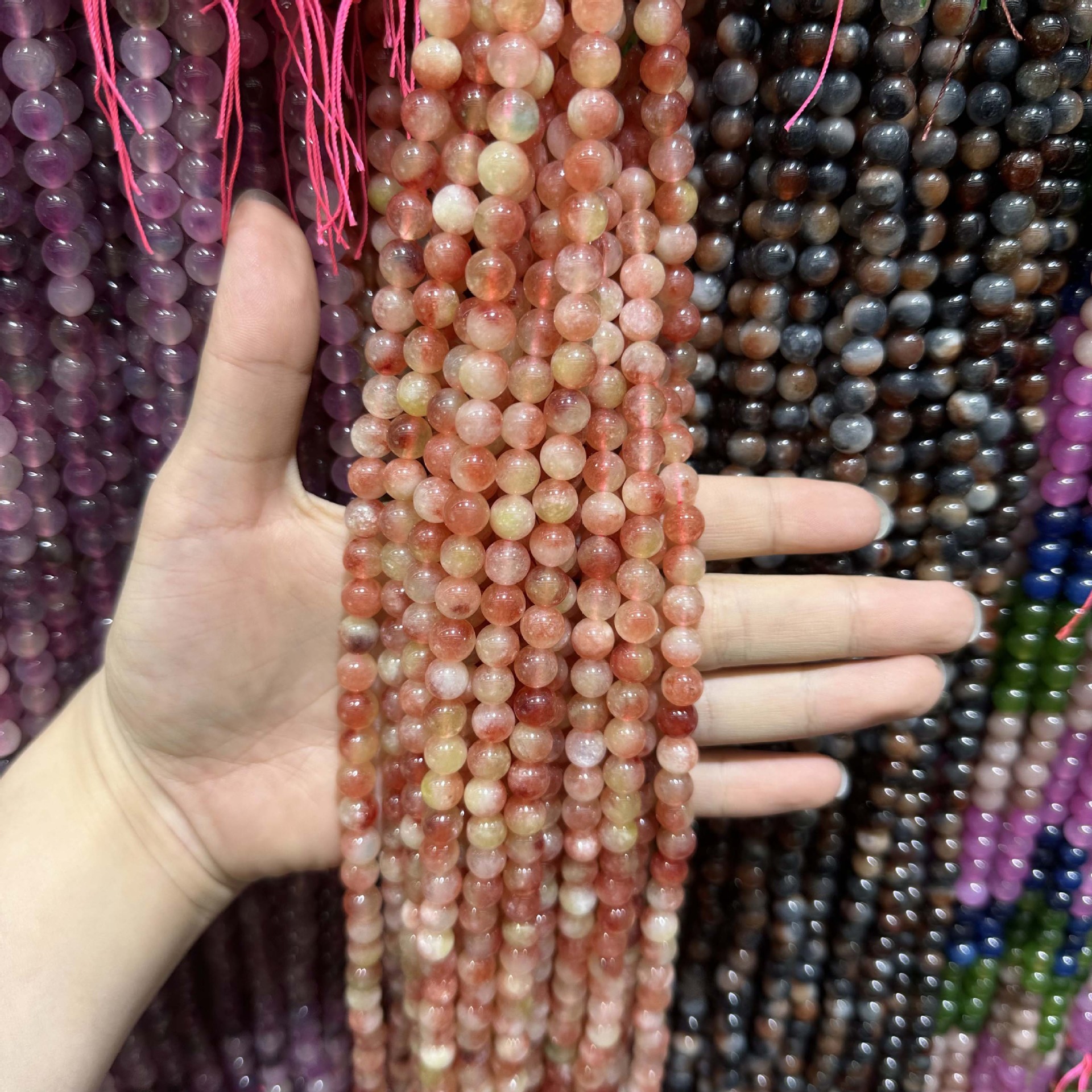 Picture of Live hot grade a chalcedony 8mm two-color round beads beads handmade diy Internet celebrity matching in stock jewelry