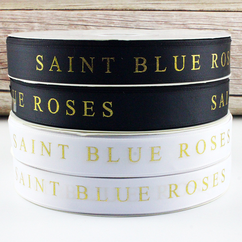 Picture of 2.5cm Black Thread Belt Bronzing Ribbon Making Logo Printing Letter Ribbon Flower Packaging Ribbon