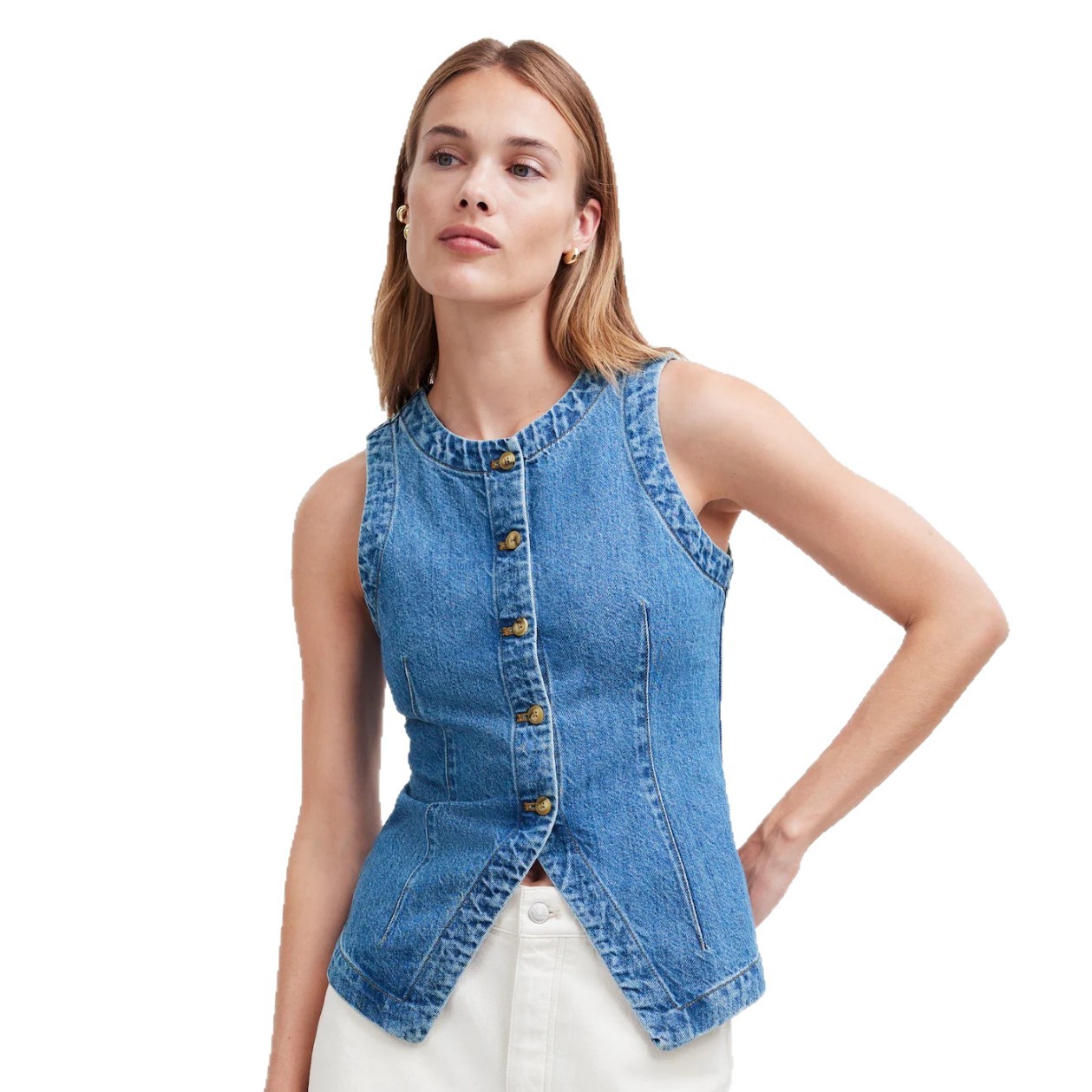 Picture of 2025 Summer New European and American Cross-border Foreign Trade Sleeveless Slim-fit Slim-fit Denim Vest Women's Crewneck Waistcoat Vest