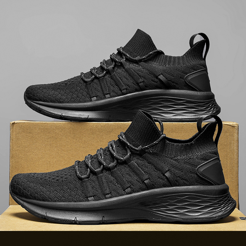 Quick Hand Shake Cross-border Men's Shoes Summer New Mesh All-match Casual Sports Running Non-slip All-black Sports Trendy Shoes