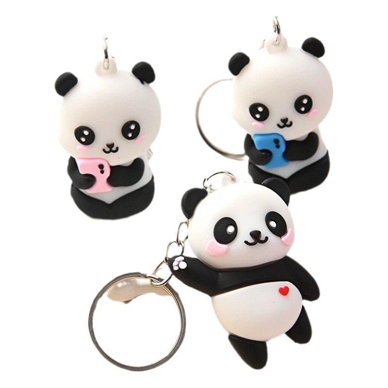 Cute cartoon couple little panda keychain pendant car bag key ring chain Valentine's Day gift crafts