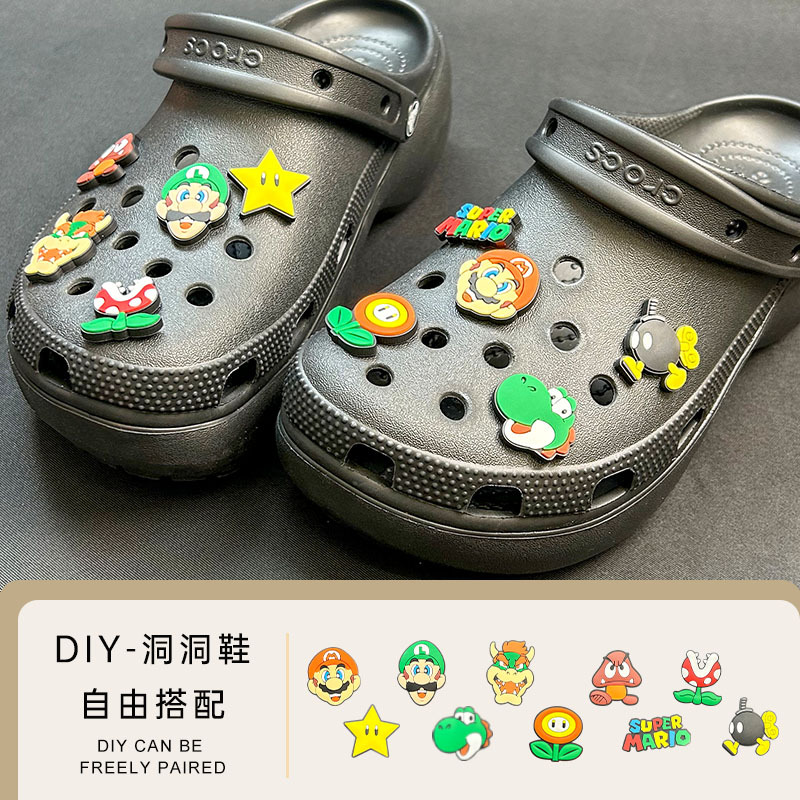 [Mario Series] Cave Shoes Buckle Summer Slippers Cute DIY Decorative Shoes Flower Removable Accessories