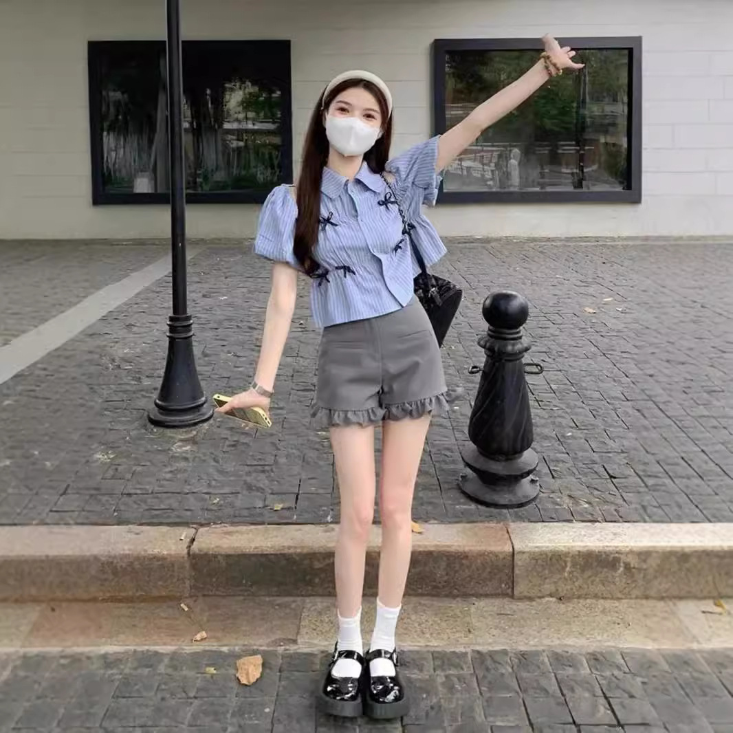 plus size Suit Shorts Women's Summer Thin Casual Loose Wide-leg Pants Casual A- shape High Waist Student Slimming Wrinkle