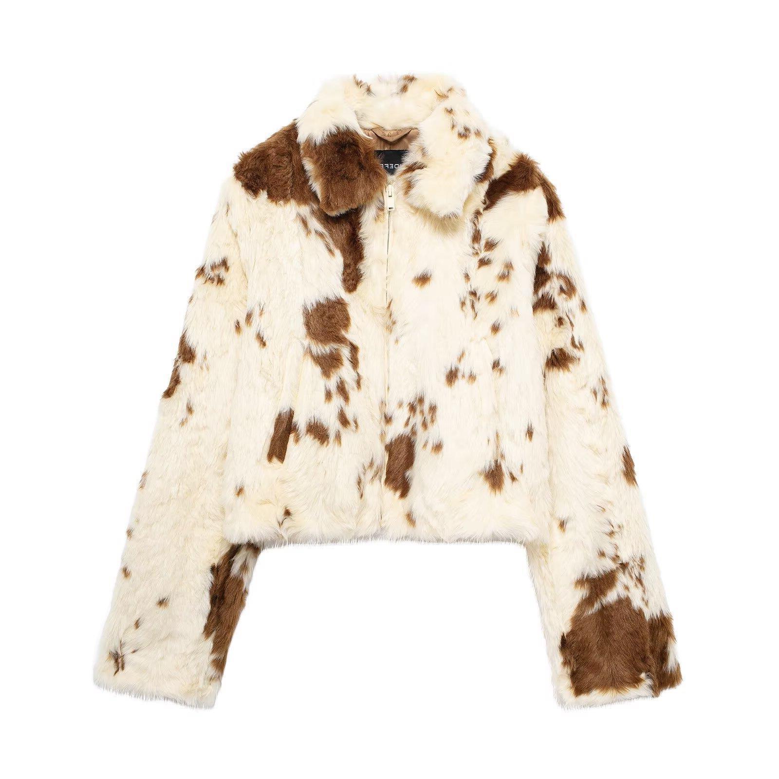 Women's Faux Wool All-Match Unbuttoned Faux Fur Jacket 2024 Winter New Warm European and American Style Short Coat