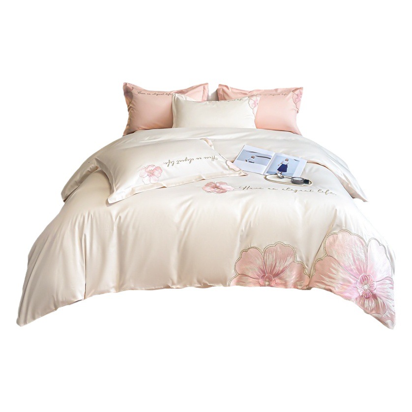 High-End 120S Long-Staple Cotton Four-Piece Set, Pure Cotton Heavy Embroidery, Pure Cotton Duvet Cover, All-Cotton Bed Sheet, Fitted Sheet, Chanel Style