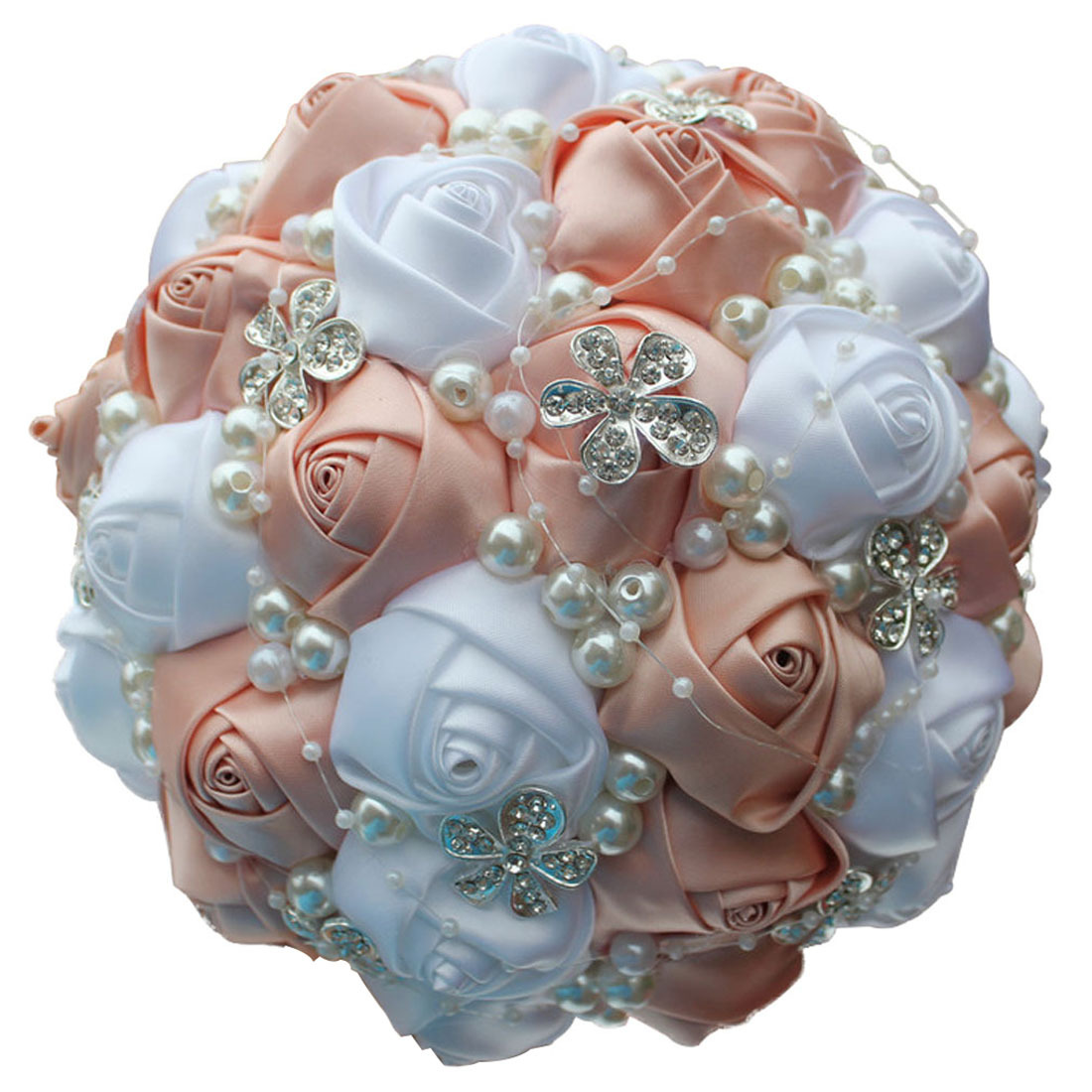 Picture of European and American Super Beautiful Ribbon Flower Wedding Supplies Bride's Hand-held Flower Five-flower Beaded Hand-held Flower Wedding Supplies Hand-held Flower