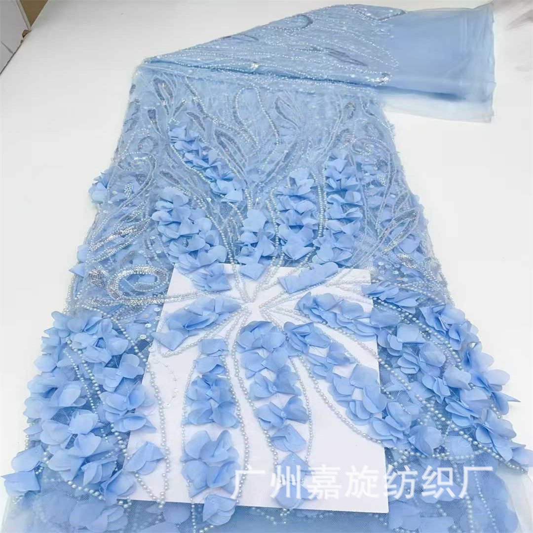 Picture of European and American Stereo Flower Beaded Mesh Embroidery Lace Fabric High Set Dress dress Stage Fashion Embroidered Cloth