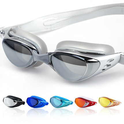 Cross-border electroplated myopic swimming glasses black gray waterproof anti-fog HD swimming goggles men and women flat diving glasses 6100