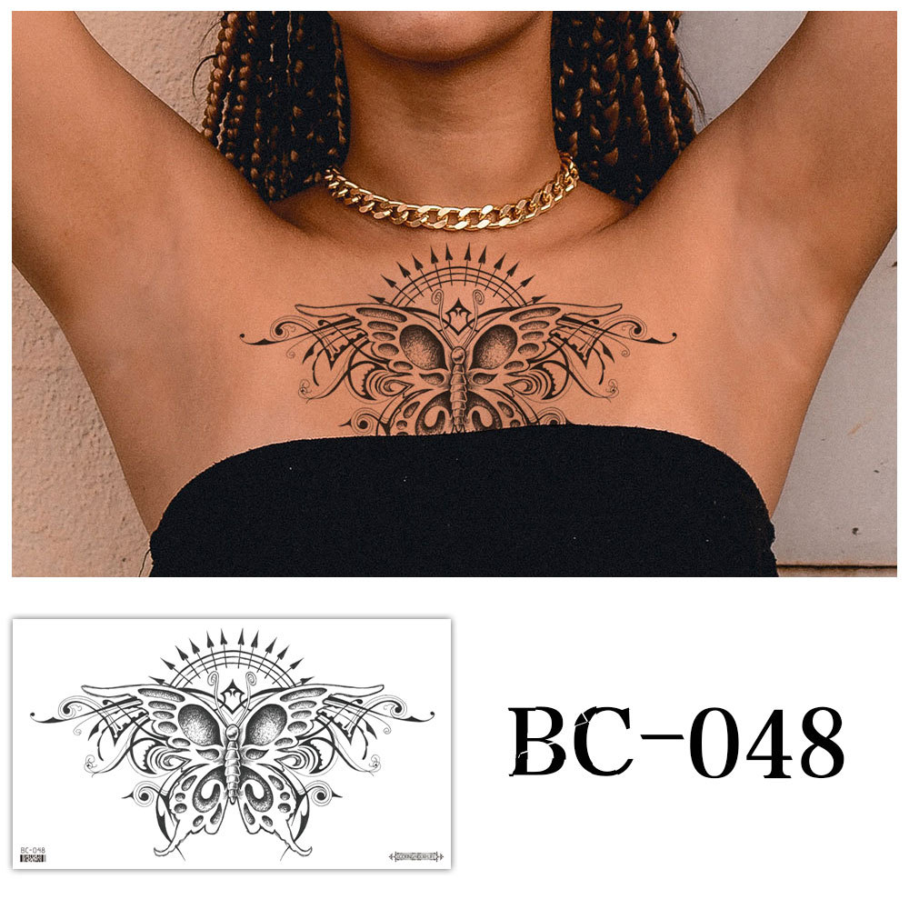 Picture of 2022 new cross-border supply waterproof tattoo stickers simple black and white flower sternum stickers personalized tattoo wholesale