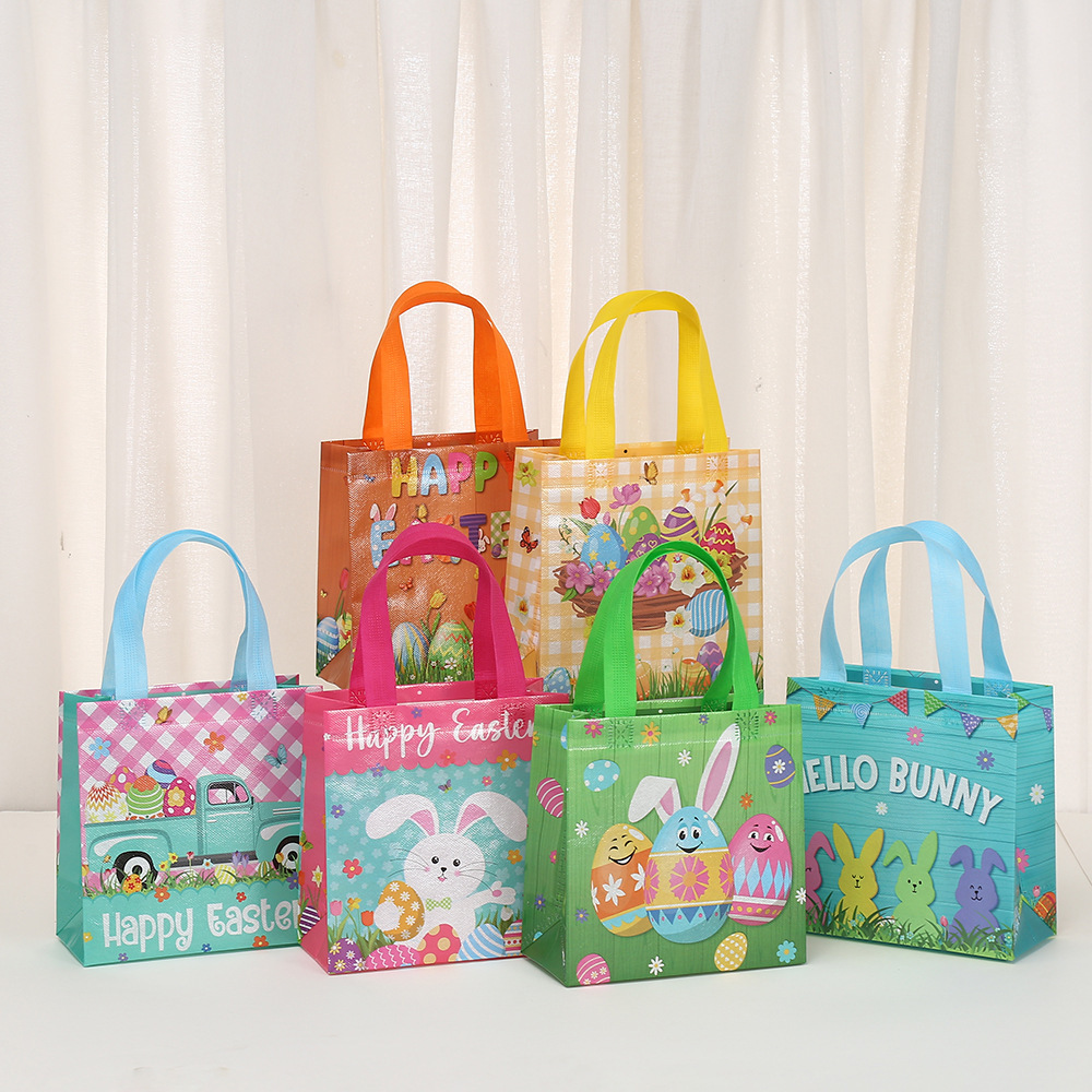Easter Party Gift Bag Waterproof Film Covered Non Woven Bag Wholesale Shopping Bag Rabbit Egg Packaging Bag