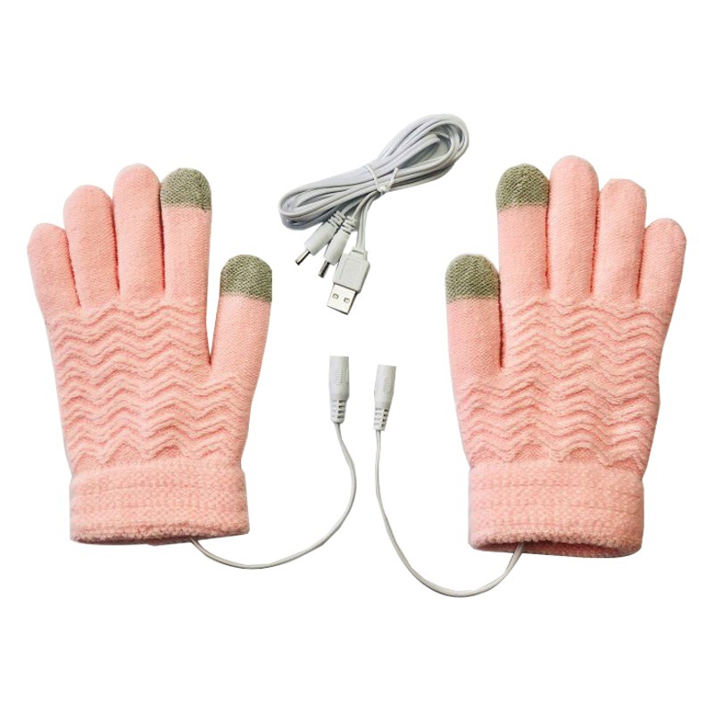 Women's Warm Touch Screen Gloves 5-Finger Heating USB Winter Gloves Cross-Border Source