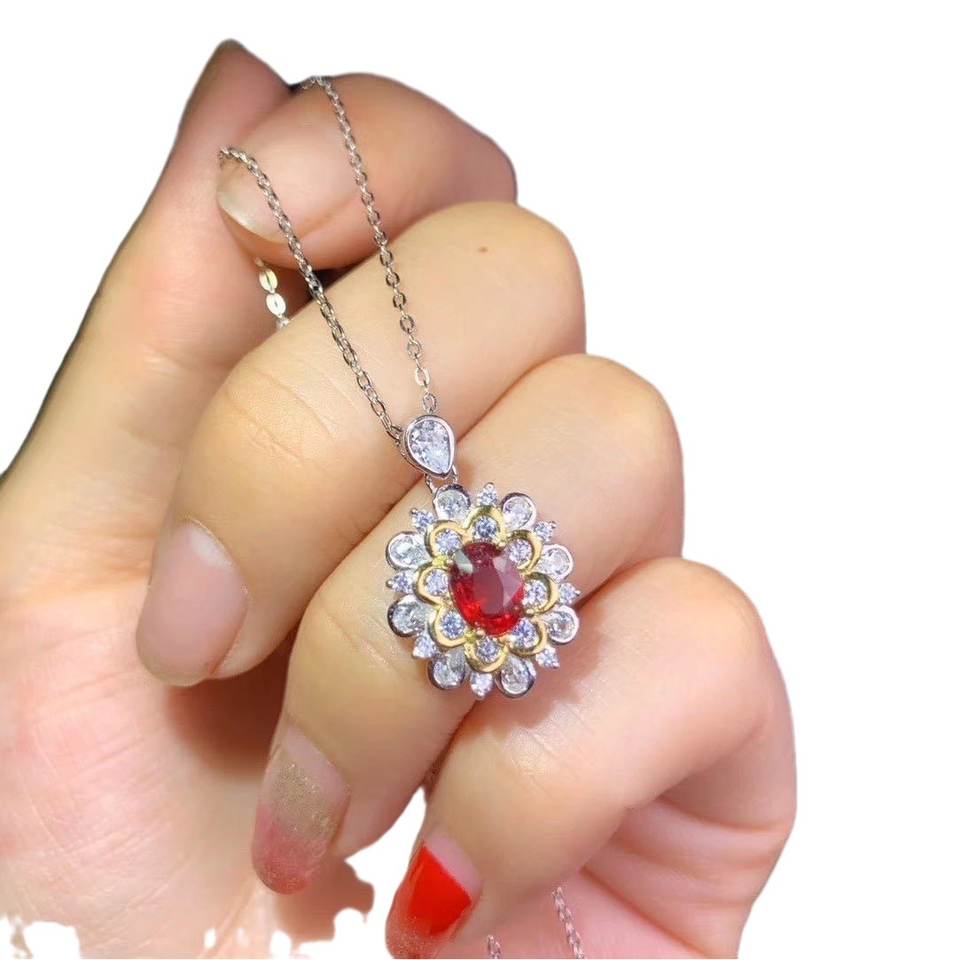 925 silver new burning ruby suit color treasure jewelry inlaid ruby pendant ring women wholesale a generation of hair