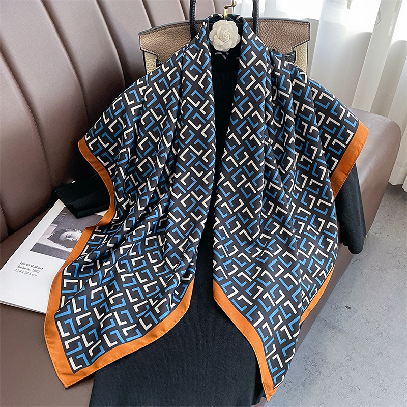 Letter 90 Large Square Scarf Women's Silk Scarf Professional Scarf Decorative Shawl Summer Sunscreen Beach Scarf Scarf Outer Wing