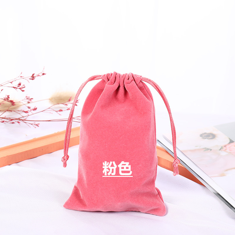 Picture of Boutique bunched flannel bag first jewelry seal text play packaging bag printed electronic products hand string gift storage bag