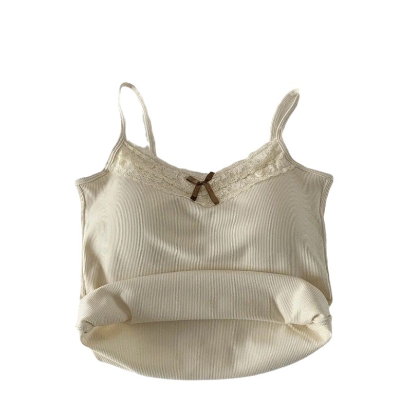 Pure Desire Lace Gray Camisole Women's Belt Chest Pad Inner Wearing Outer Wearing Short Slim-fit Design Sense Niche Women