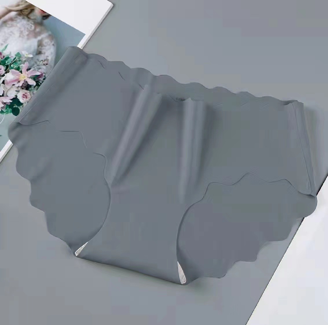 Picture of One-Piece Ice Silk Seamless Mid-Waist Underwear for Women, Wavy Butt Lift, Tummy Control, Pure Desire, Sexy and Cute Triangle Shorts