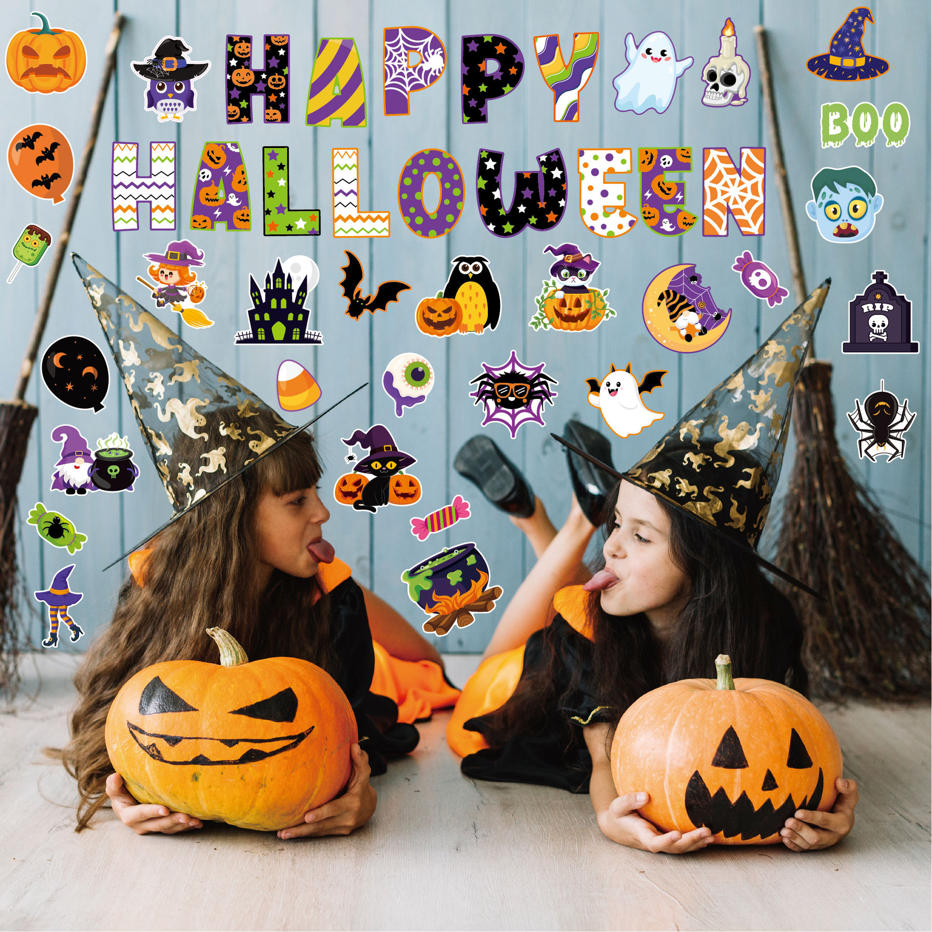 Halloween Party Background suit Cardboard Skull Happy Halloween Bulletin Board Decoration Halloween Wall Sticker