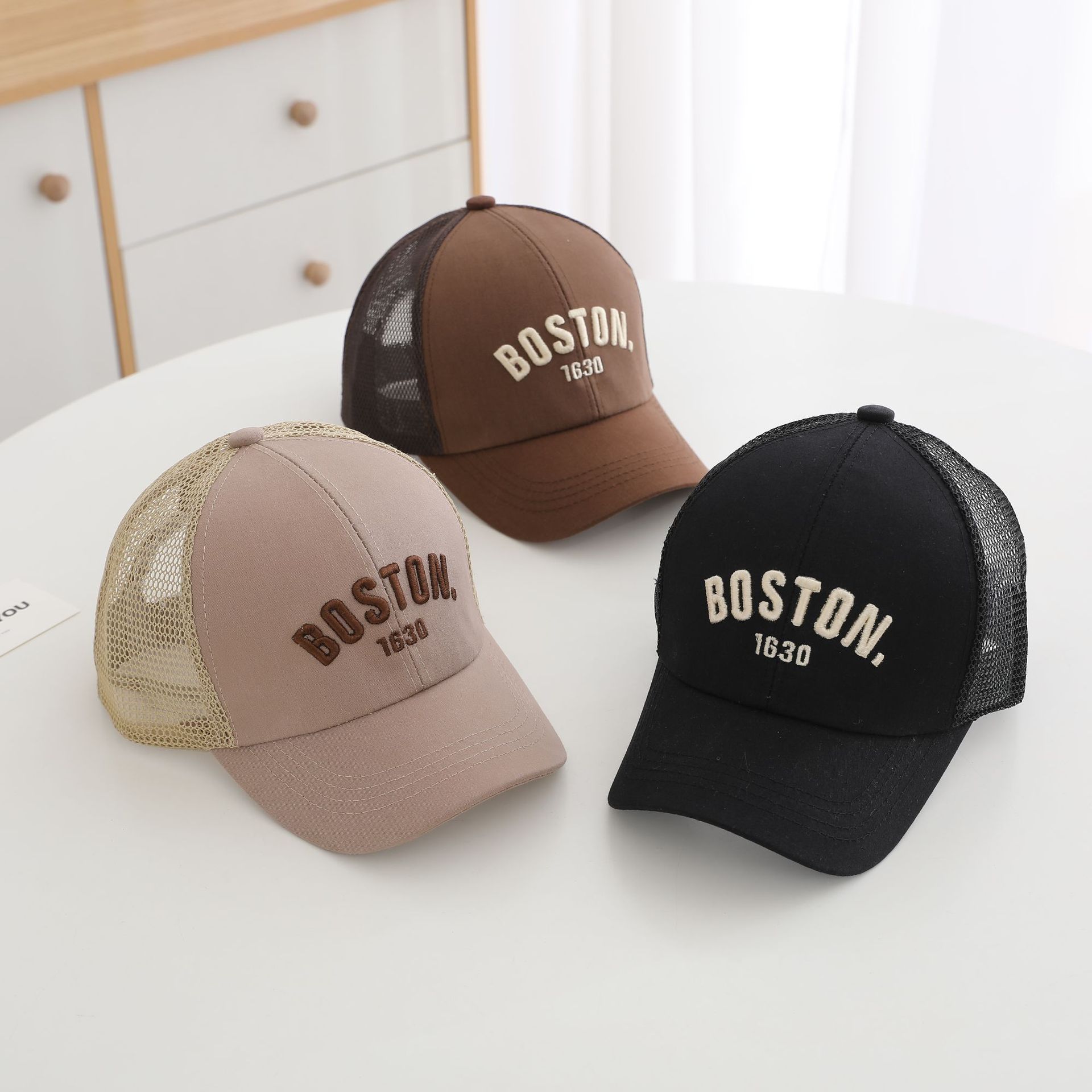 BOSTON Embroidered Letters Children Baseball Cap Summer Sunscreen Shade Boys Baby Outdoor Mesh Breathable Caps