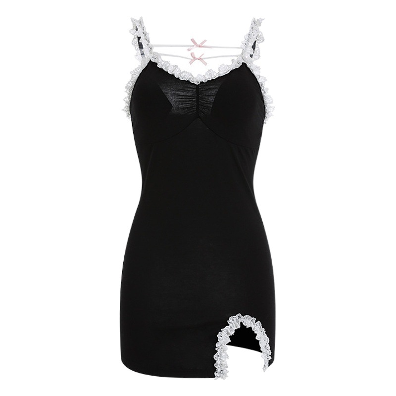 Autumn and Winter New Strap Lace Chest Pad Pajamas Women's Split Sling Nightgown Home Clothes Set for 1305