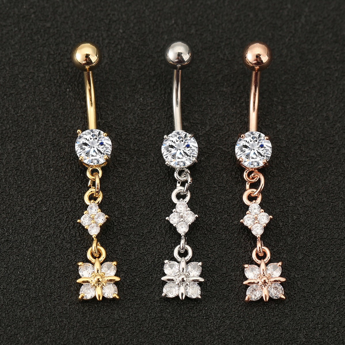 Belly ring body piercing jewelry square tassel diamond belly button ring European and American fashion belly button nail belly button buckle