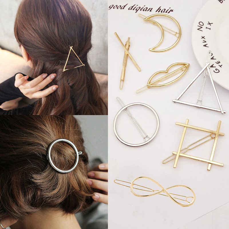 Cross-border supply triangle moon round hairpin side clip ponytail clip female alloy hairpin European and American fashion jewelry wholesale