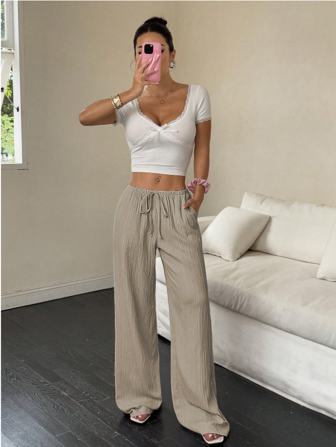 2025 European and American cross-border Amazon new fashion women's clothing elegant and versatile elastic casual trousers