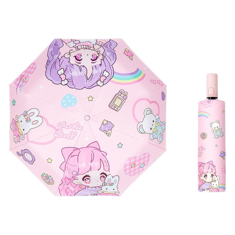 Safe Anti-rebound Children's Umbrella Girls' Primary School Students' Boys' Sunny Umbrella Dual-purpose Folding Section-closing Automatic Umbrella