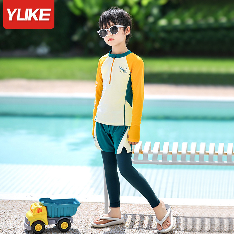 Picture of Children's Swimwear Boys Summer Long Sleeve Trousers Split Sun Protection Boys Middle and Big Children Students Hot Spring Swimming Equipment