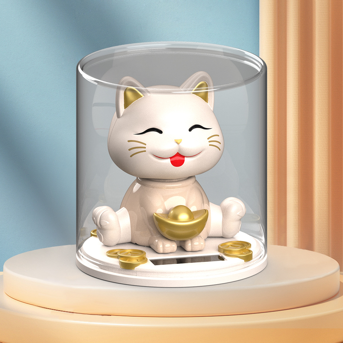 Picture of Solar big head white cat nods lucky cat creative shop opens craft gifts car ornaments cashier