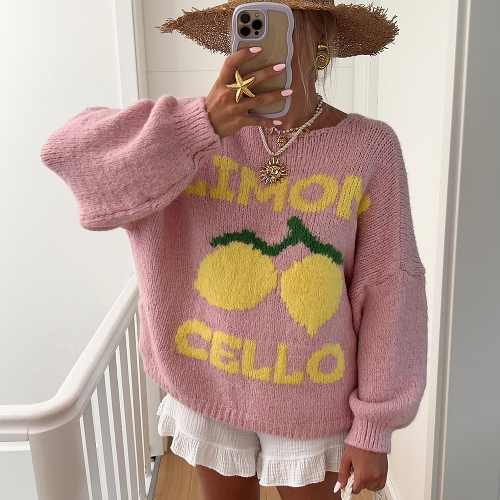 2024 Autumn and Winter New European and American Fashion Amazon Knitted Cardigan V-Neck Top Long Sleeve Distinctive Jacquard Sweater for Women